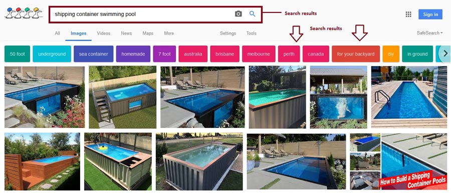 Using the search term shipping container swimming pools
