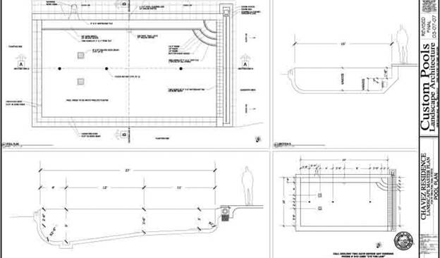 Technical drawing and design of an in ground swimming pool