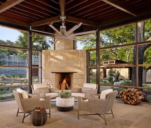 Sunroom with fire place