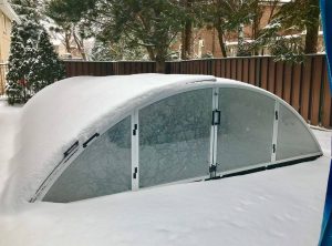 Medium Profile pool Enclosure in snow
